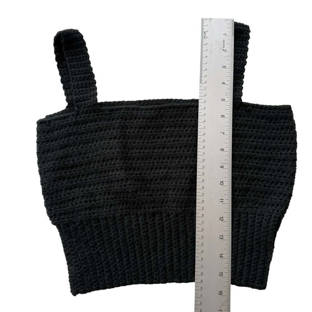 Handmade Crochet Crop Tank Black Indie Sleaze Layering Top Women's XS - Picture 8 of 9